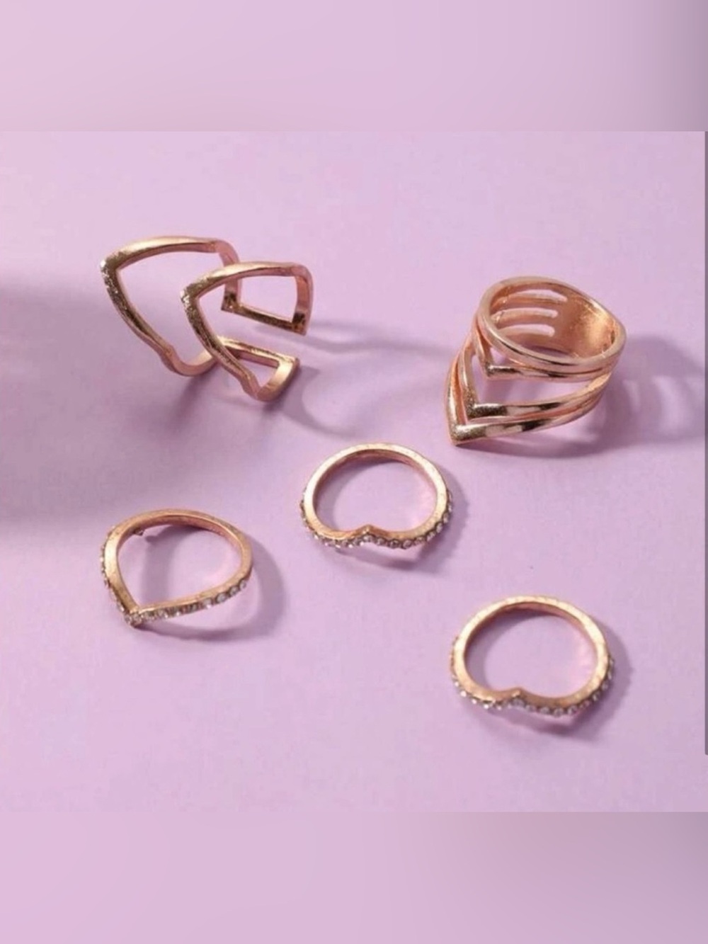 Gold 5pc Rhinestone Ring Set - Picture 2 of 2